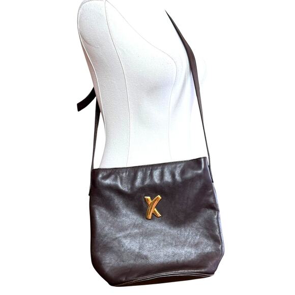 Paloma Picasso Handbags - Paloma Picasso Dark Brown Leather Crossbody Purse Gold Logo Made in Italy